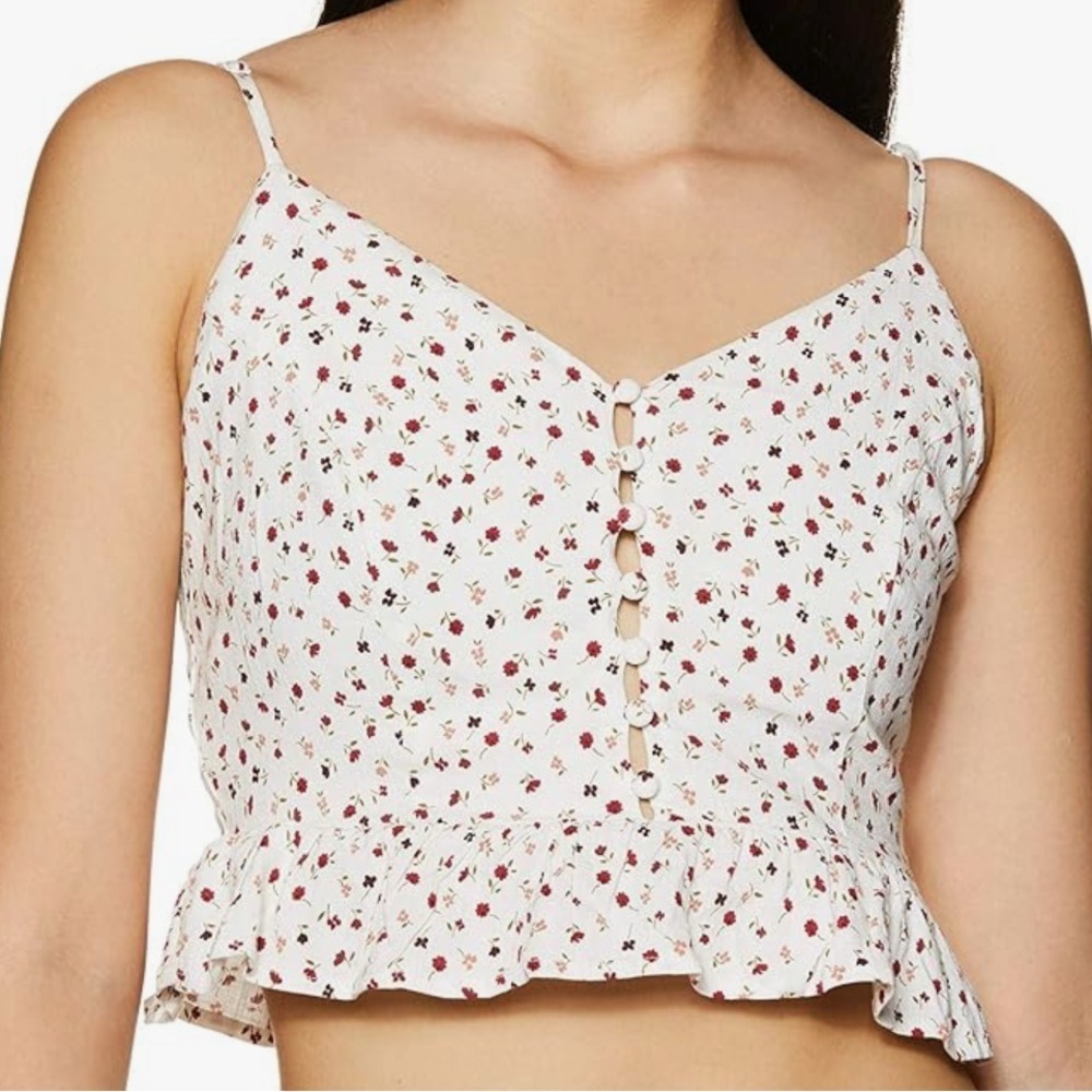 Forever 21 White Cream Ruffled Crop Camisole